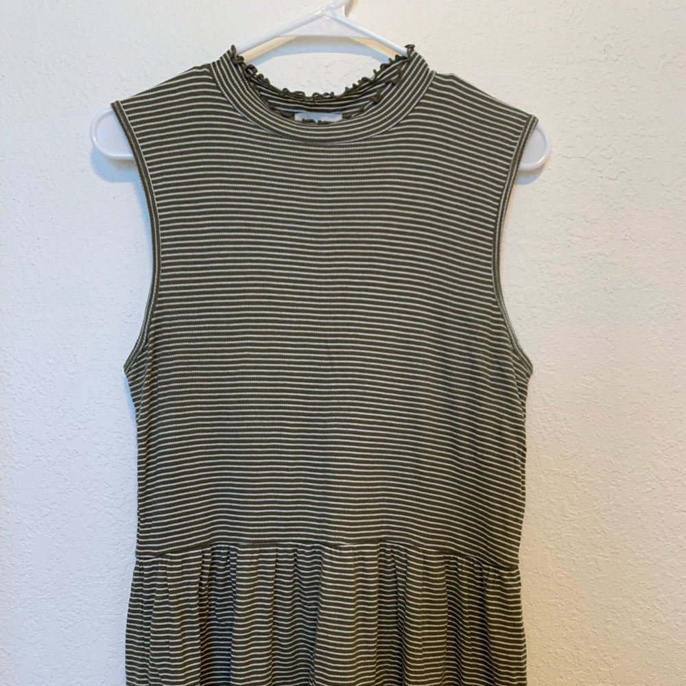 Anthropologie olive green and white striped tank
